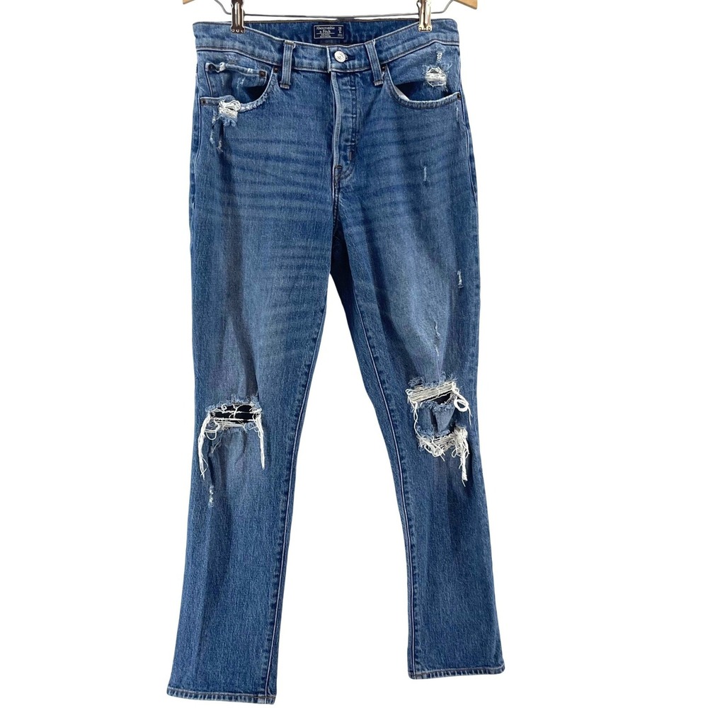 Abercrombie & Fitch Boyfriend Jeans Women 6 Blue Distressed Mid Rise Button Y2K